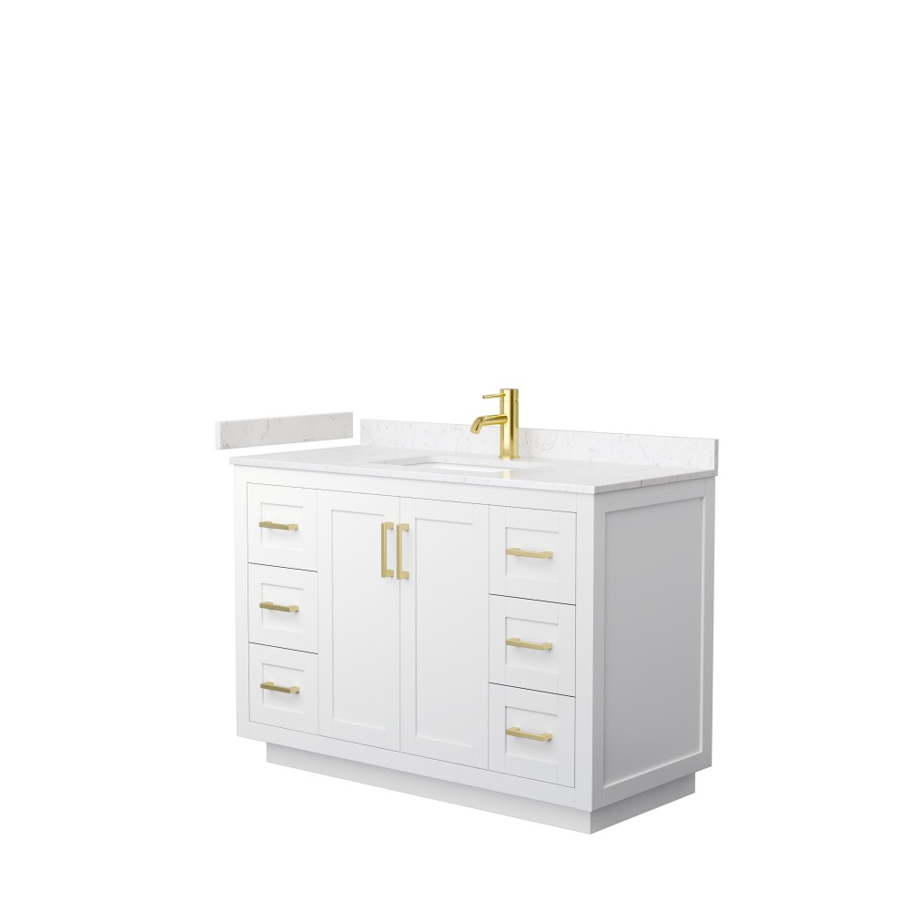 48 Inch Single Bathroom Vanity in White, Light-Vein Carrara Cultured Marble Countertop, Sink, Gold Trim