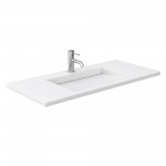 48 Inch Single Bathroom Vanity in White, 1.25 Inch Thick White Solid Surface Countertop, Sink, Gold Trim, 46 Inch Mirror