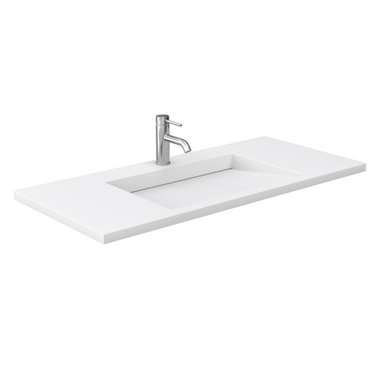 48 Inch Single Bathroom Vanity in White, 1.25 Inch Thick White Solid Surface Countertop, Sink, Gold Trim