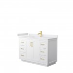 48 Inch Single Bathroom Vanity in White, White Cultured Marble Countertop, Sink, Gold Trim