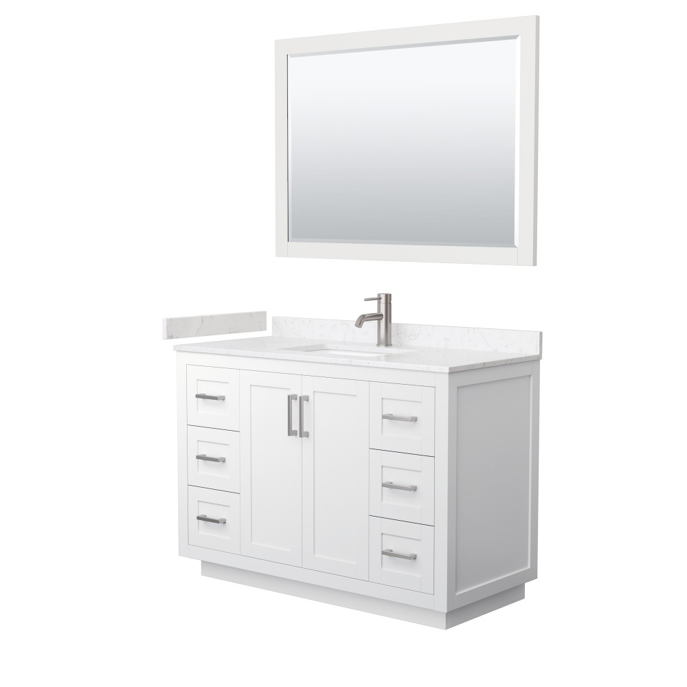 48 Inch Single Bathroom Vanity in White, Light-Vein Carrara Cultured Marble Countertop, Sink, Nickel Trim, 46 Inch Mirror