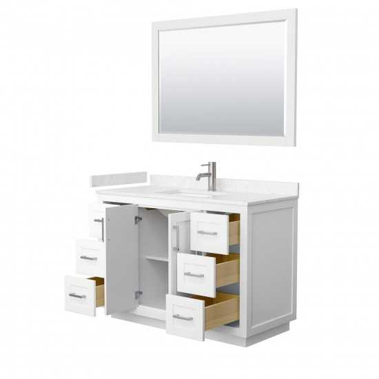 48 Inch Single Bathroom Vanity in White, Light-Vein Carrara Cultured Marble Countertop, Sink, Nickel Trim, 46 Inch Mirror