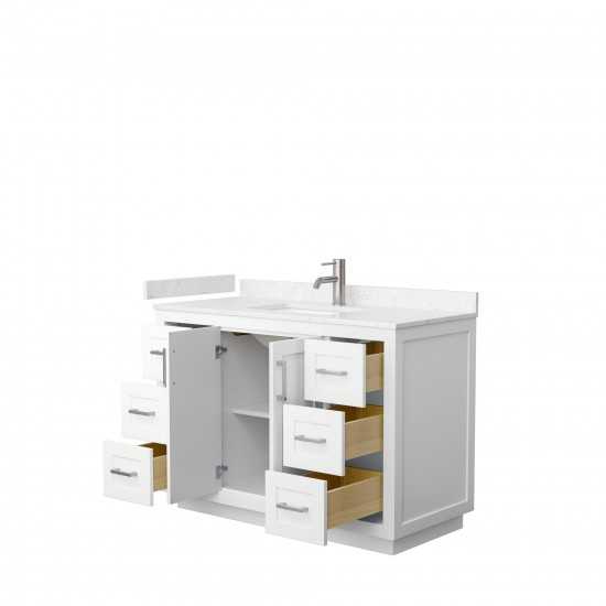 48 Inch Single Bathroom Vanity in White, Light-Vein Carrara Cultured Marble Countertop, Sink, Nickel Trim