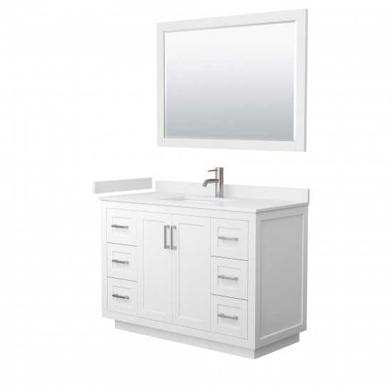 48 Inch Single Bathroom Vanity in White, White Cultured Marble Countertop, Sink, Nickel Trim, 46 Inch Mirror