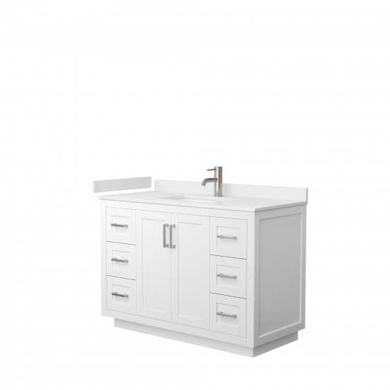 48 Inch Single Bathroom Vanity in White, White Cultured Marble Countertop, Sink, Nickel Trim