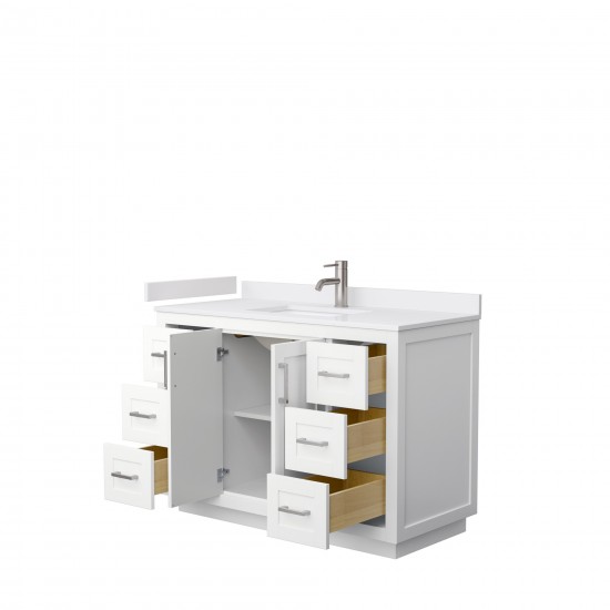 48 Inch Single Bathroom Vanity in White, White Cultured Marble Countertop, Sink, Nickel Trim