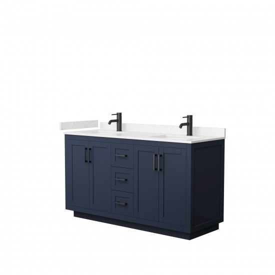 60 Inch Double Bathroom Vanity in Dark Blue, Light-Vein Carrara Cultured Marble Countertop, Sinks, Black Trim