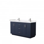 60 Inch Double Bathroom Vanity in Dark Blue, Light-Vein Carrara Cultured Marble Countertop, Sinks, Nickel Trim