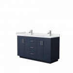 60 Inch Double Bathroom Vanity in Dark Blue, White Cultured Marble Countertop, Sinks, Nickel Trim