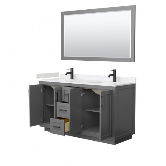 60 Inch Double Bathroom Vanity in Dark Gray, Light-Vein Carrara Cultured Marble Countertop, Sinks, Black Trim, 58 Inch Mirror