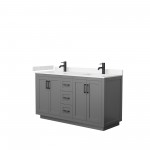 60 Inch Double Bathroom Vanity in Dark Gray, Light-Vein Carrara Cultured Marble Countertop, Sinks, Black Trim