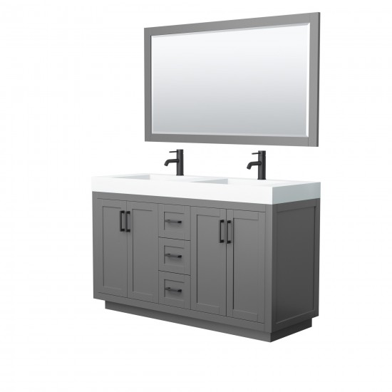 60 Inch Double Bathroom Vanity in Dark Gray, 4 Inch Thick White Solid Surface Countertop, Sinks, Black Trim, 58 Inch Mirror