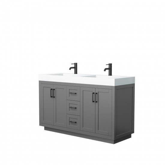 60 Inch Double Bathroom Vanity in Dark Gray, 4 Inch Thick White Solid Surface Countertop, Sinks, Black Trim