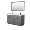 60 Inch Double Bathroom Vanity in Dark Gray, White Cultured Marble Countertop, Sinks, Black Trim, 58 Inch Mirror