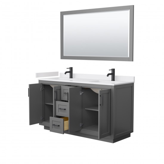 60 Inch Double Bathroom Vanity in Dark Gray, White Cultured Marble Countertop, Sinks, Black Trim, 58 Inch Mirror