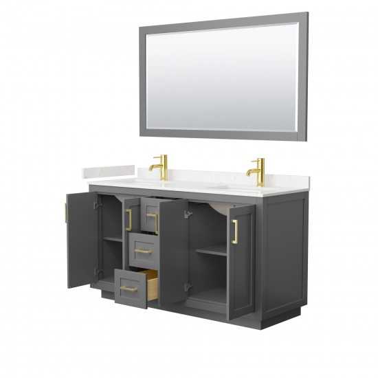 60 Inch Double Bathroom Vanity in Dark Gray, Light-Vein Carrara Cultured Marble Countertop, Sinks, Gold Trim, 58 Inch Mirror