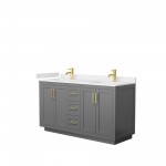 60 Inch Double Bathroom Vanity in Dark Gray, White Cultured Marble Countertop, Sinks, Gold Trim