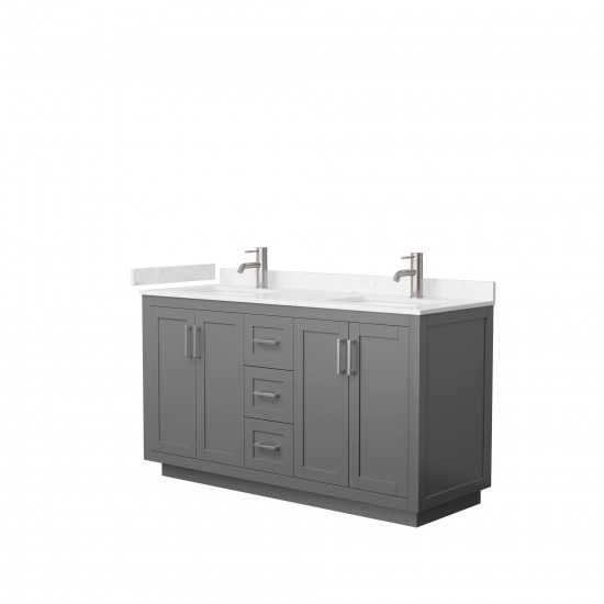 60 Inch Double Bathroom Vanity in Dark Gray, Light-Vein Carrara Cultured Marble Countertop, Sinks, Nickel Trim