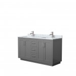 60 Inch Double Bathroom Vanity in Dark Gray, White Carrara Marble Countertop, Sinks, Nickel Trim