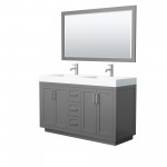 60 Inch Double Bathroom Vanity in Dark Gray, 4 Inch Thick White Solid Surface Countertop, Sinks, Nickel Trim, 58 Inch Mirror