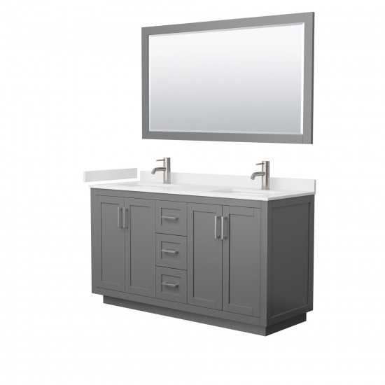 60 Inch Double Bathroom Vanity in Dark Gray, White Cultured Marble Countertop, Sinks, Nickel Trim, 58 Inch Mirror