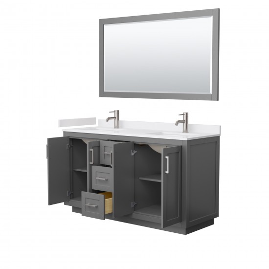 60 Inch Double Bathroom Vanity in Dark Gray, White Cultured Marble Countertop, Sinks, Nickel Trim, 58 Inch Mirror