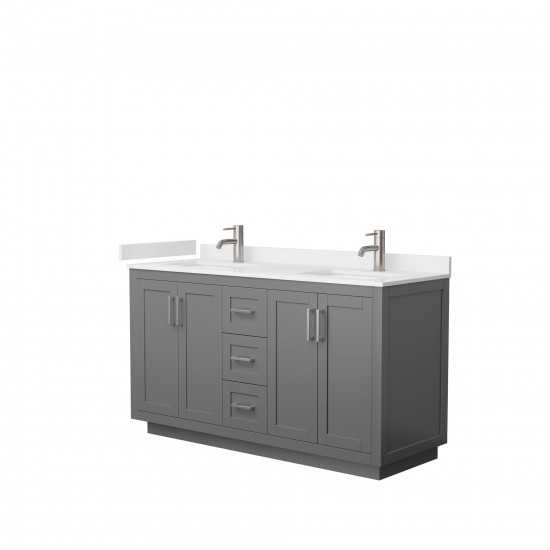 60 Inch Double Bathroom Vanity in Dark Gray, White Cultured Marble Countertop, Sinks, Nickel Trim