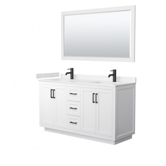 60 Inch Double Bathroom Vanity in White, Light-Vein Carrara Cultured Marble Countertop, Sinks, Black Trim, 58 Inch Mirror