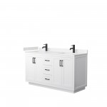 60 Inch Double Bathroom Vanity in White, Light-Vein Carrara Cultured Marble Countertop, Sinks, Black Trim