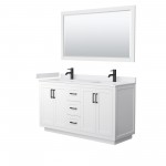 60 Inch Double Bathroom Vanity in White, White Cultured Marble Countertop, Sinks, Black Trim, 58 Inch Mirror