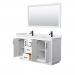 60 Inch Double Bathroom Vanity in White, White Cultured Marble Countertop, Sinks, Black Trim, 58 Inch Mirror