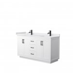 60 Inch Double Bathroom Vanity in White, White Cultured Marble Countertop, Sinks, Black Trim