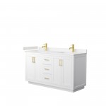 60 Inch Double Bathroom Vanity in White, Light-Vein Carrara Cultured Marble Countertop, Sinks, Gold Trim