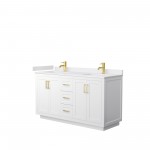 60 Inch Double Bathroom Vanity in White, White Cultured Marble Countertop, Sinks, Gold Trim