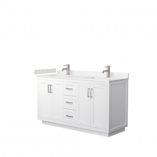 60 Inch Double Bathroom Vanity in White, Light-Vein Carrara Cultured Marble Countertop, Sinks, Nickel Trim