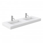 60 Inch Double Bathroom Vanity in White, 4 Inch Thick White Solid Surface Countertop, Sinks, Nickel Trim, 58 Inch Mirror