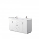 60 Inch Double Bathroom Vanity in White, White Cultured Marble Countertop, Sinks, Nickel Trim