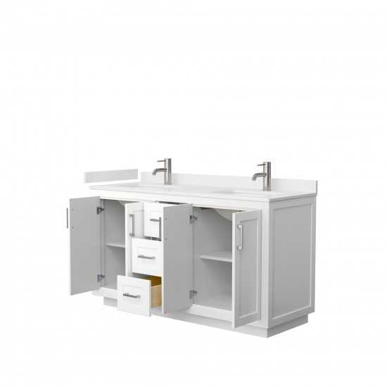 60 Inch Double Bathroom Vanity in White, White Cultured Marble Countertop, Sinks, Nickel Trim