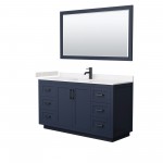 60 Inch Single Bathroom Vanity in Dark Blue, Light-Vein Carrara Cultured Marble Countertop, Sink, Black Trim, 58 Inch Mirror