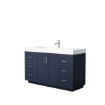 60 Inch Single Bathroom Vanity in Dark Blue, 4 Inch Thick White Solid Surface Countertop, Sink, Nickel Trim