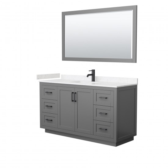 60 Inch Single Bathroom Vanity in Dark Gray, Light-Vein Carrara Cultured Marble Countertop, Sink, Black Trim, 58 Inch Mirror