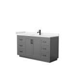 60 Inch Single Bathroom Vanity in Dark Gray, Light-Vein Carrara Cultured Marble Countertop, Sink, Black Trim