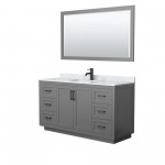 60 Inch Single Bathroom Vanity in Dark Gray, White Carrara Marble Countertop, Sink, Black Trim, 58 Inch Mirror