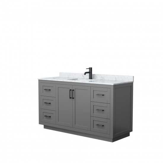 60 Inch Single Bathroom Vanity in Dark Gray, White Carrara Marble Countertop, Sink, Black Trim