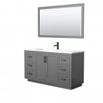 60 Inch Single Bathroom Vanity in Dark Gray, 1.25 Inch Thick White Solid Surface Countertop, Sink, Black Trim, 58 Inch Mirror