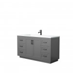 60 Inch Single Bathroom Vanity in Dark Gray, 1.25 Inch Thick White Solid Surface Countertop, Sink, Black Trim