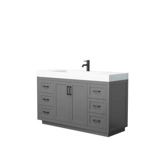 60 Inch Single Bathroom Vanity in Dark Gray, 4 Inch Thick White Solid Surface Countertop, Sink, Black Trim