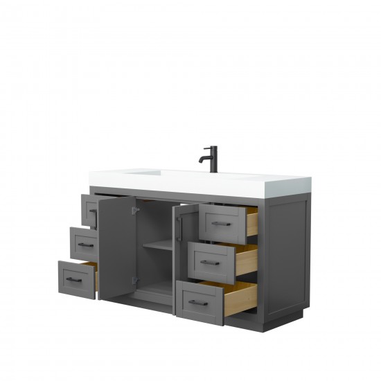 60 Inch Single Bathroom Vanity in Dark Gray, 4 Inch Thick White Solid Surface Countertop, Sink, Black Trim