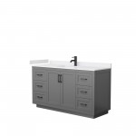 60 Inch Single Bathroom Vanity in Dark Gray, White Cultured Marble Countertop, Sink, Black Trim