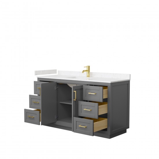 60 Inch Single Bathroom Vanity in Dark Gray, Light-Vein Carrara Cultured Marble Countertop, Sink, Gold Trim